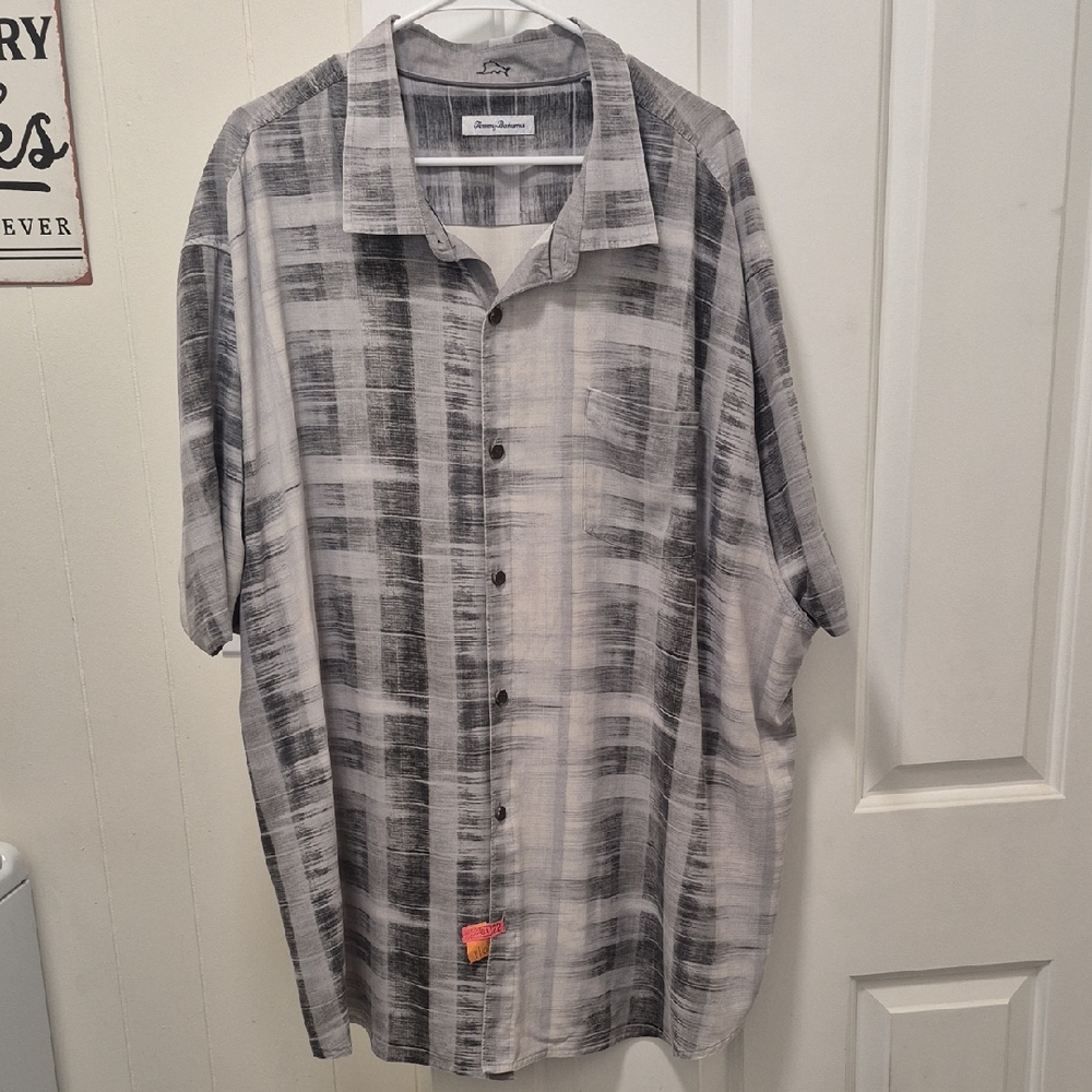 Tommy Bahama Black and White Brushed Plaid Camp Shirt MENS 3XL